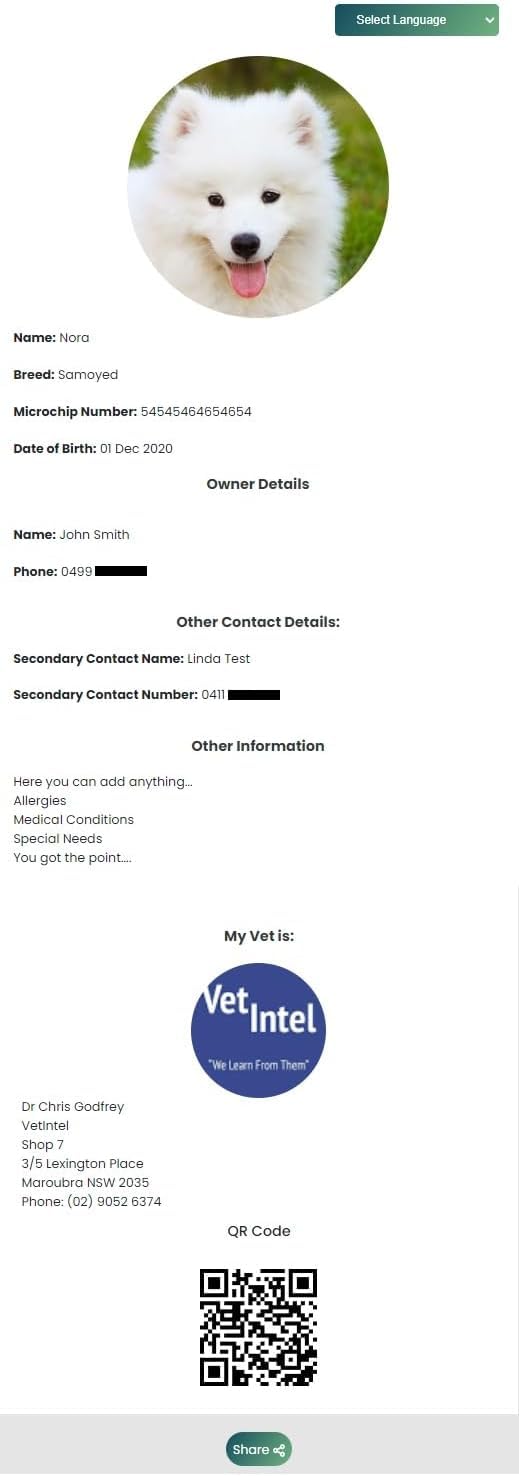 Smart NFC QR Pet ID Tag with Online Profile and Location Alerts