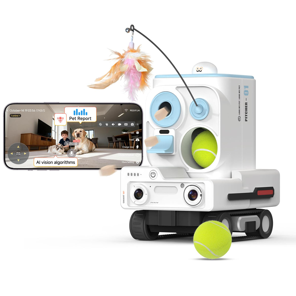 AI Pet Robot Companion with Camera Auto Feeding and Play