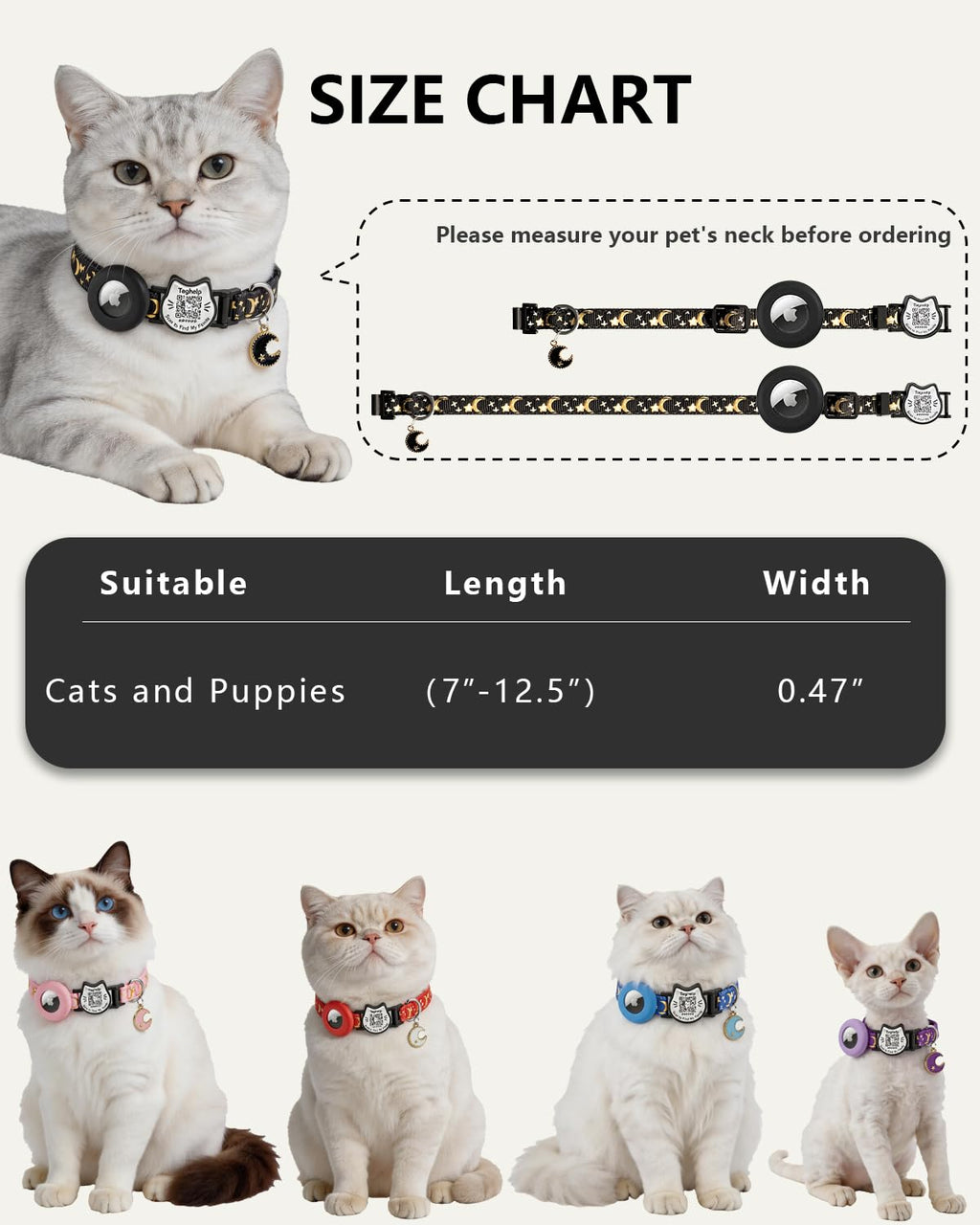 Cat Collar with AirTag Holder and QR Code Pet ID Tag