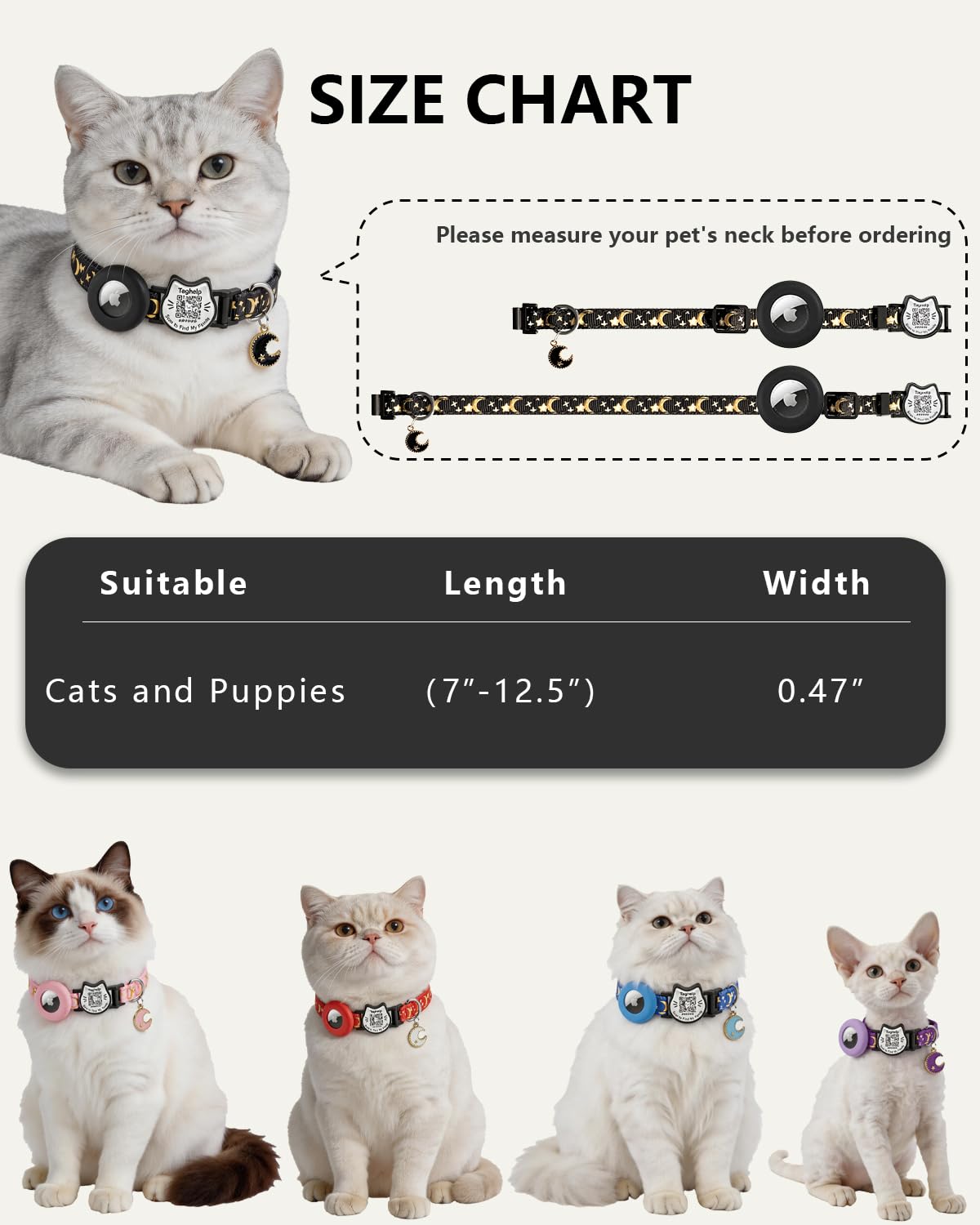 Cat Collar with AirTag Holder and QR Code Pet ID Tag
