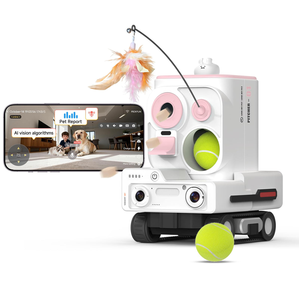 AI Pet Robot Companion with Camera Auto Feeding and Play