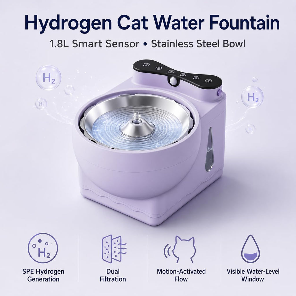 Hydrogen Cat Water Fountain with Smart Sensor Stainless Steel Bowl
