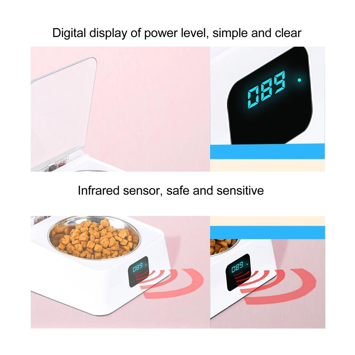 Automatic Pet Feeder with Infrared Sensor Lid and Display
