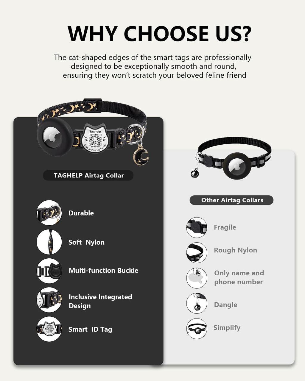 Cat Collar with AirTag Holder and QR Code Pet ID Tag