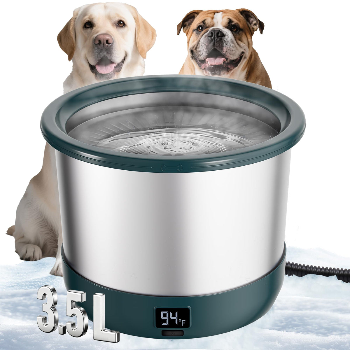 Heated Dog Water Bowl with Digital Display and Temperature Control