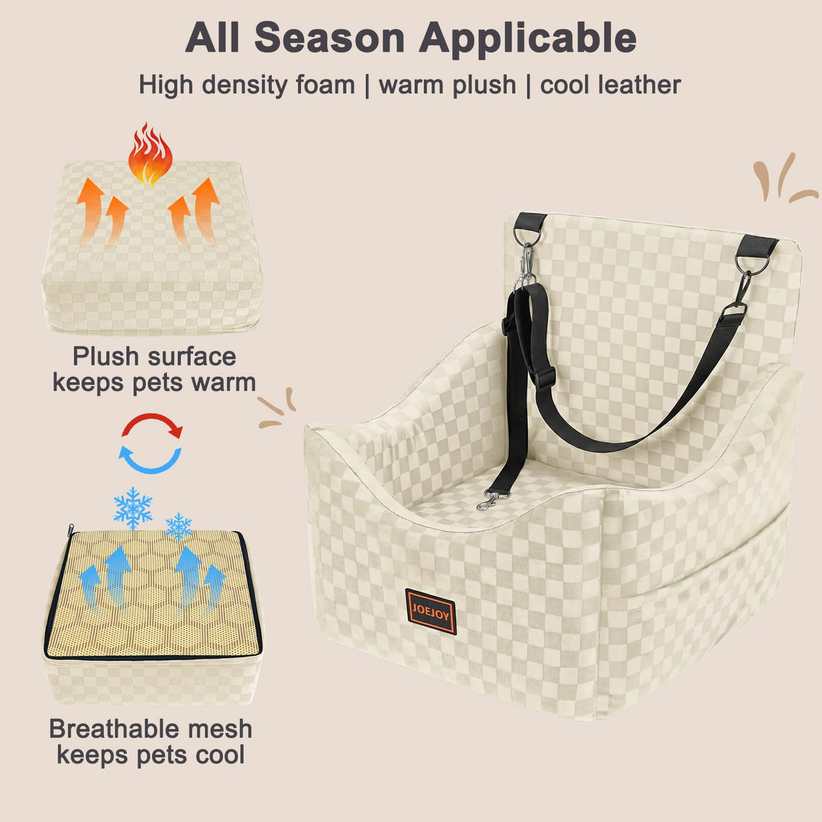 Washable Dog Car Booster Seat with Memory Foam for Large Dogs