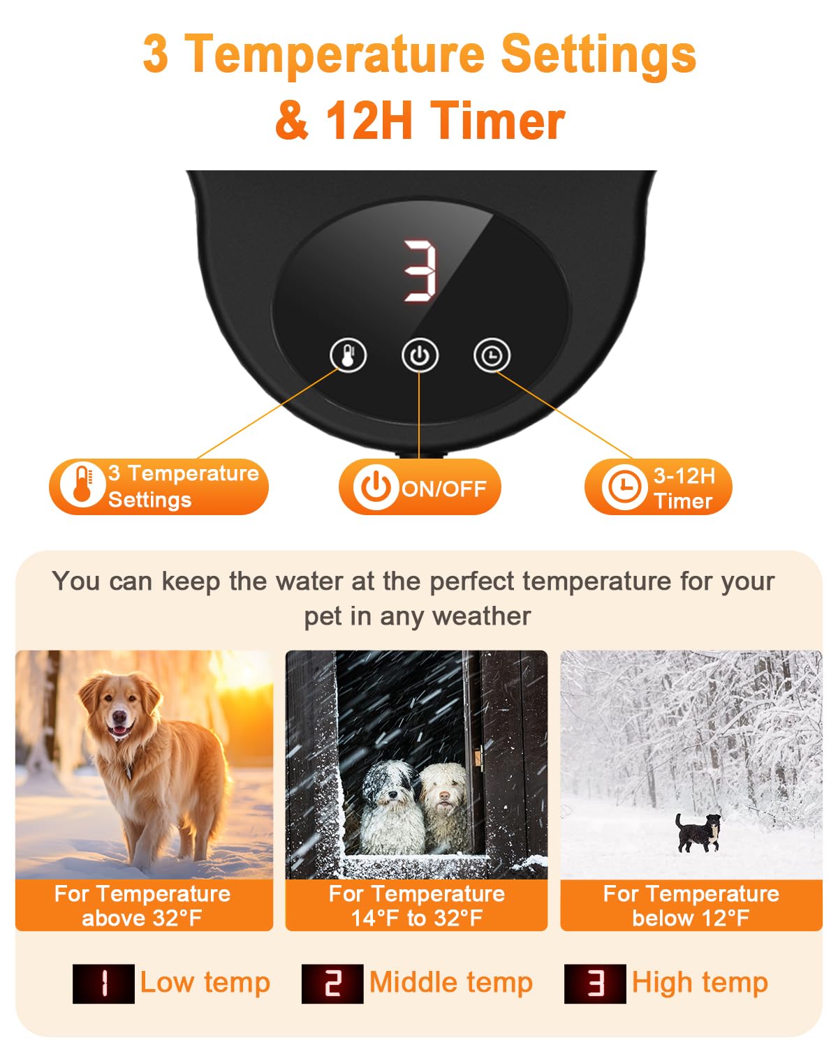 Heated Pet Water Bowl with Temperature Control and Timer