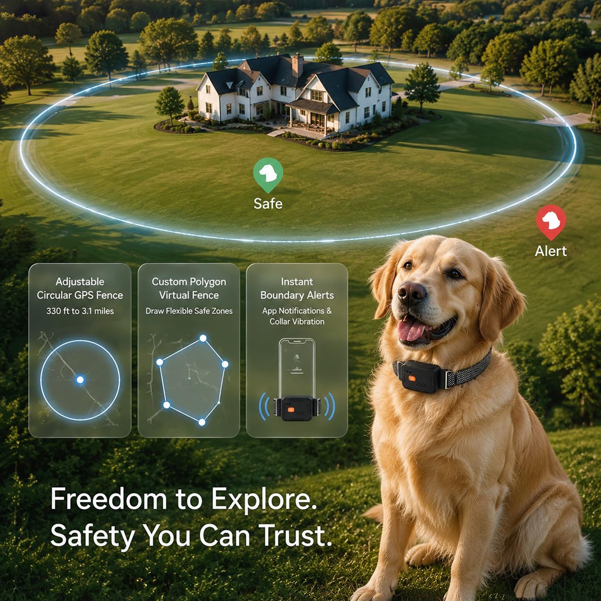 GPS Dog Collar with Wireless Fence and Pet Tracking