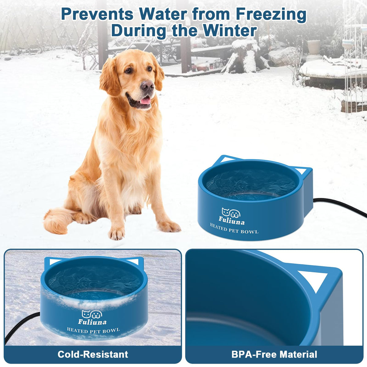 Outdoor Heated Pet Water Bowl with Anti Chew Power Cord