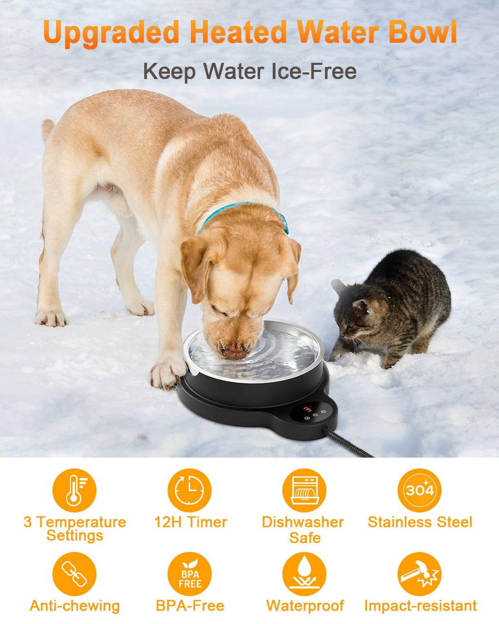 Heated Pet Water Bowl with Temperature Control and Timer