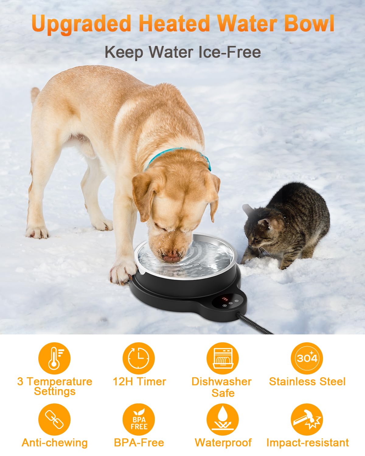 Heated Pet Water Bowl with Temperature Control and Timer