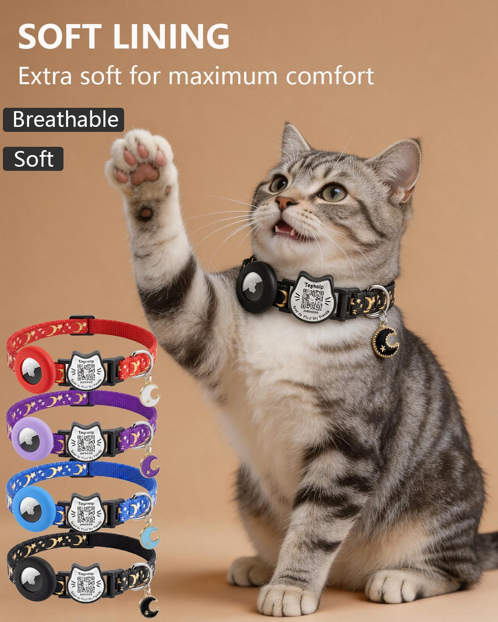 Cat Collar with AirTag Holder and QR Code Pet ID Tag