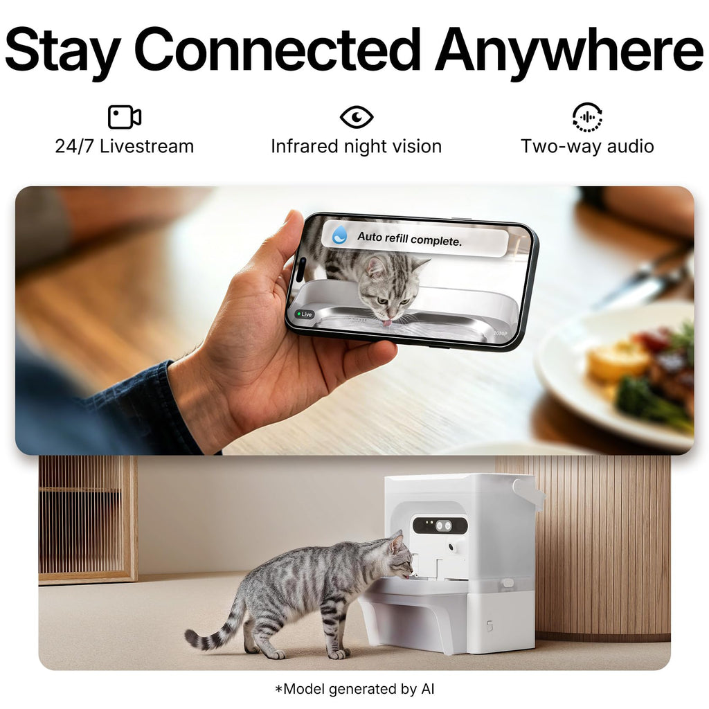 Smart Cat Water Fountain with AI Camera and Filterless Design