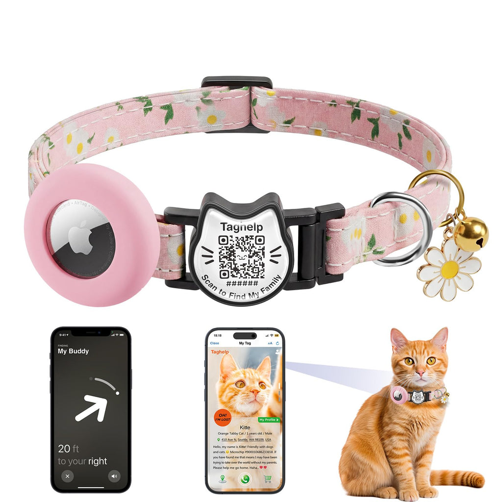 Cat Collar with AirTag Holder and QR Code Pet ID Tag