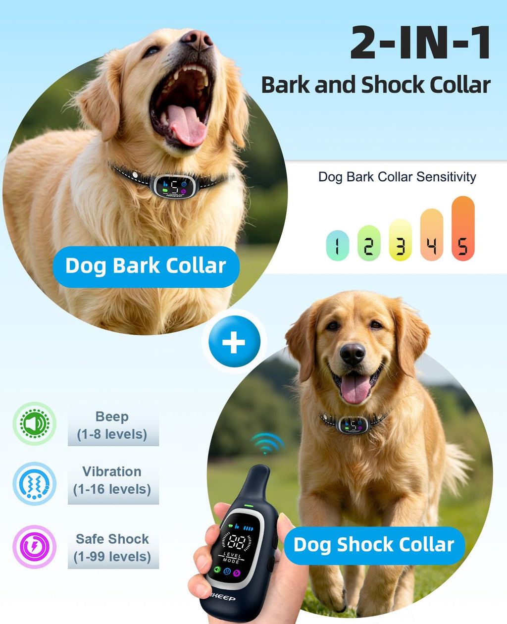 2 in 1 Dog Training and Bark Collar with Remote Control
