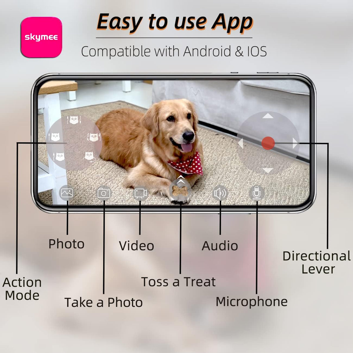 1080P Mobile Pet Camera Robot with Treat Dispenser and App Control