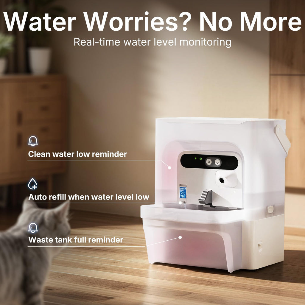 Smart Cat Water Fountain with AI Camera and Filterless Design