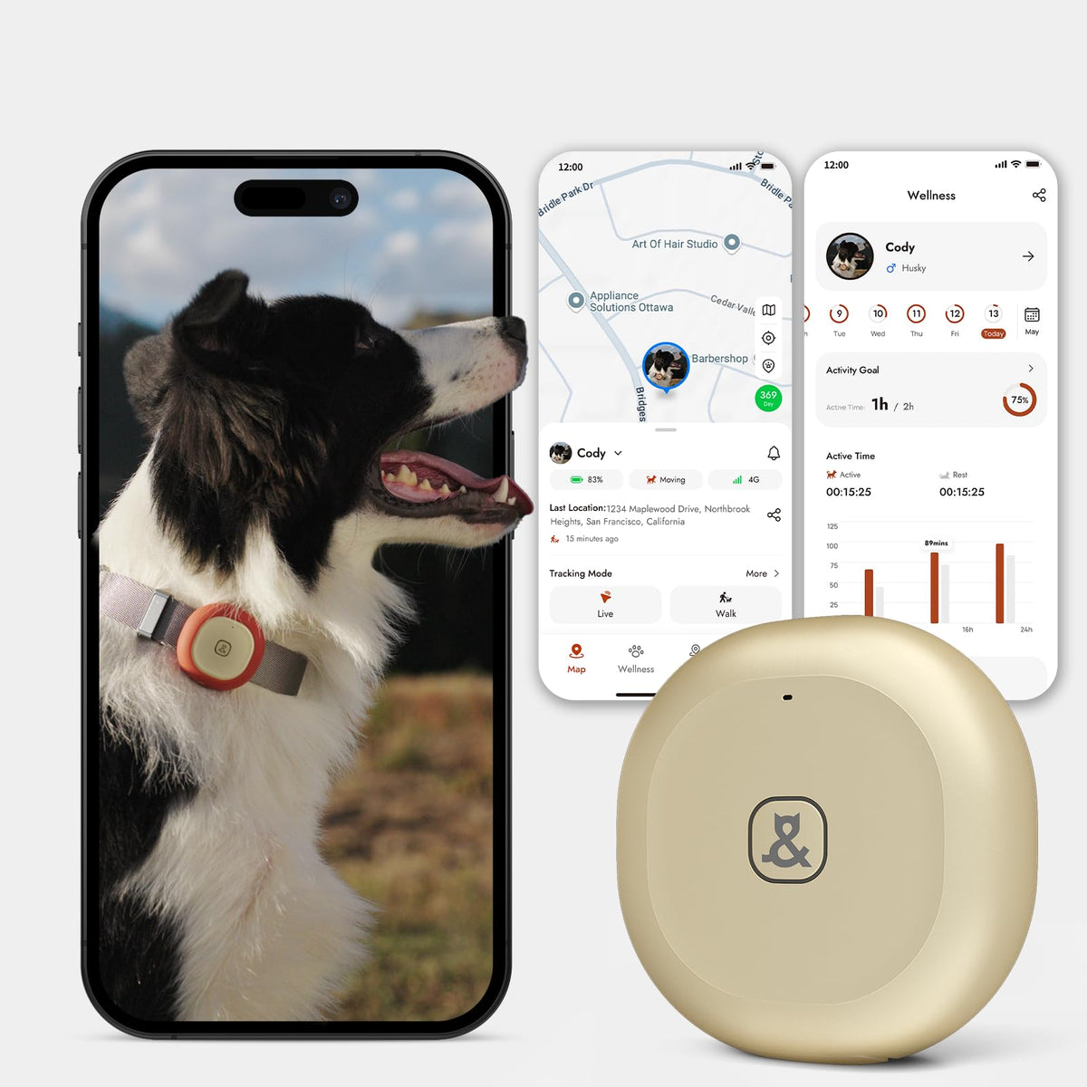 GPS Bluetooth Pet Tracker with Virtual Fence and Health Monitoring