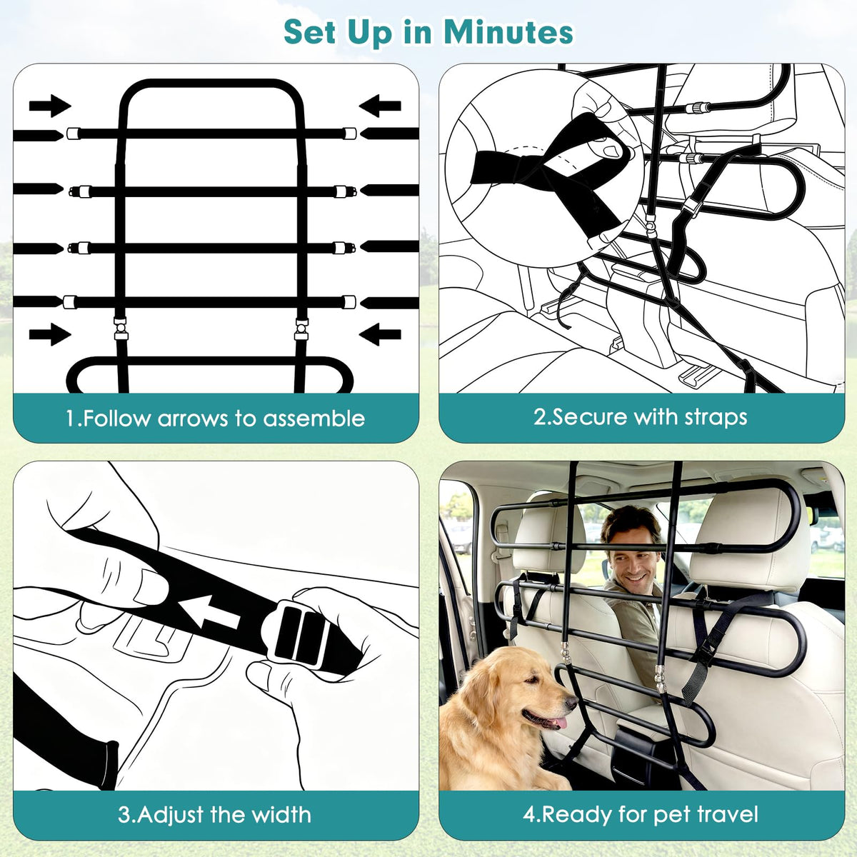 Adjustable Metal Dog Car Barrier for SUVs Trucks and Sedans
