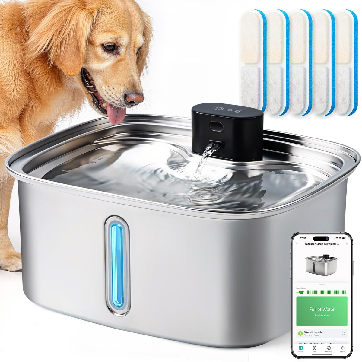 10L Cordless Smart Pet Water Fountain with App Monitoring