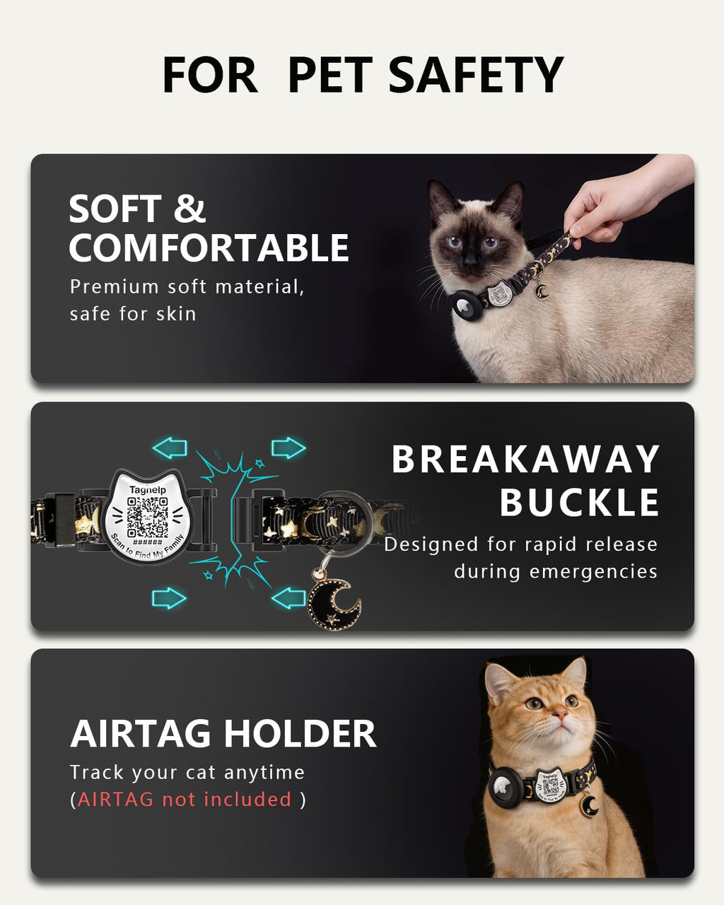 Cat Collar with AirTag Holder and QR Code Pet ID Tag