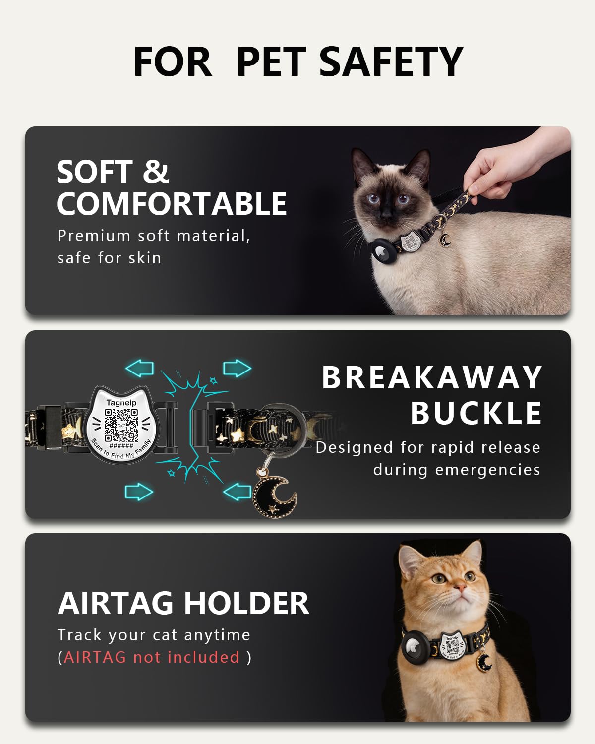 Cat Collar with AirTag Holder and QR Code Pet ID Tag
