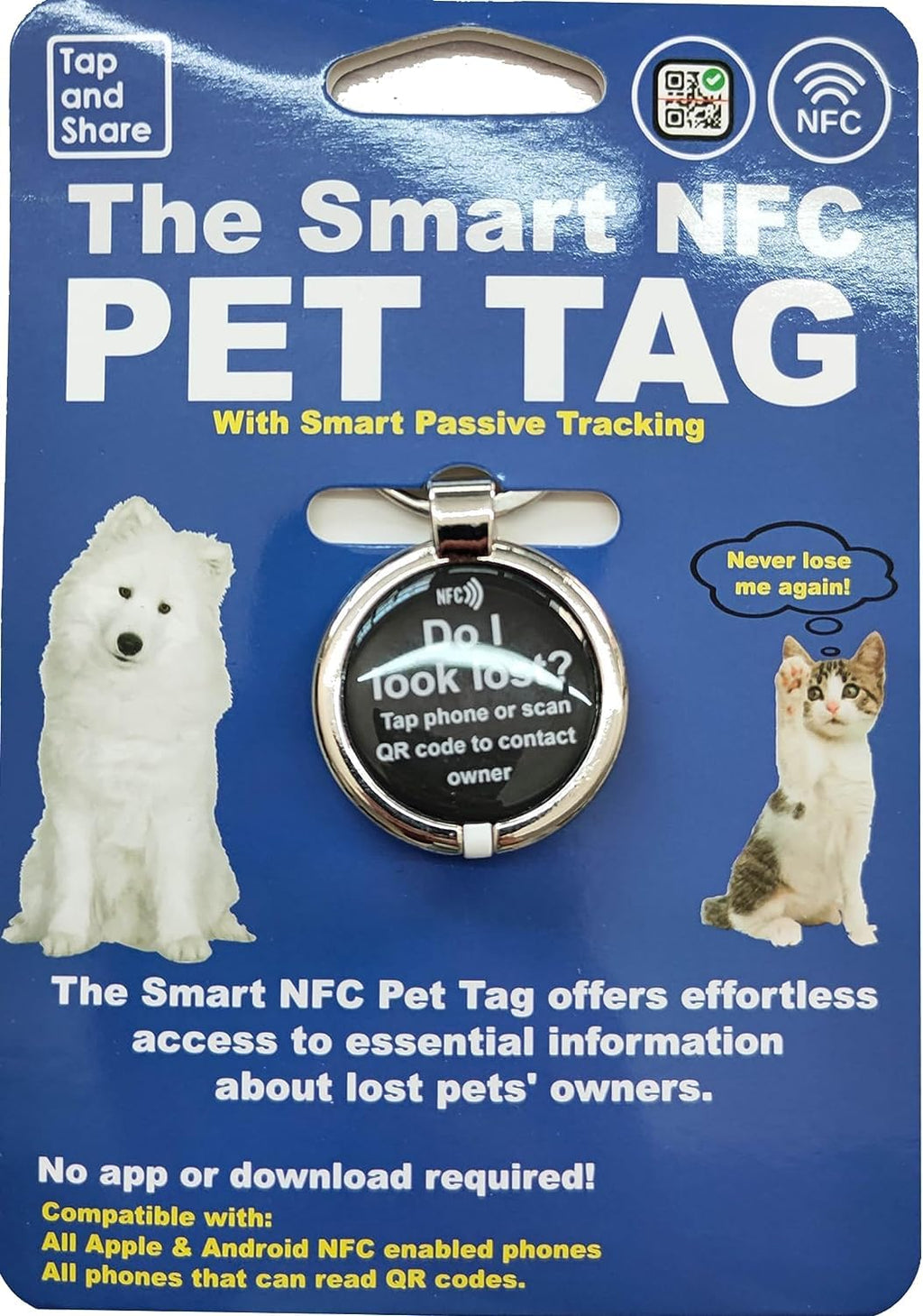 Smart NFC QR Pet ID Tag with Online Profile and Location Alerts