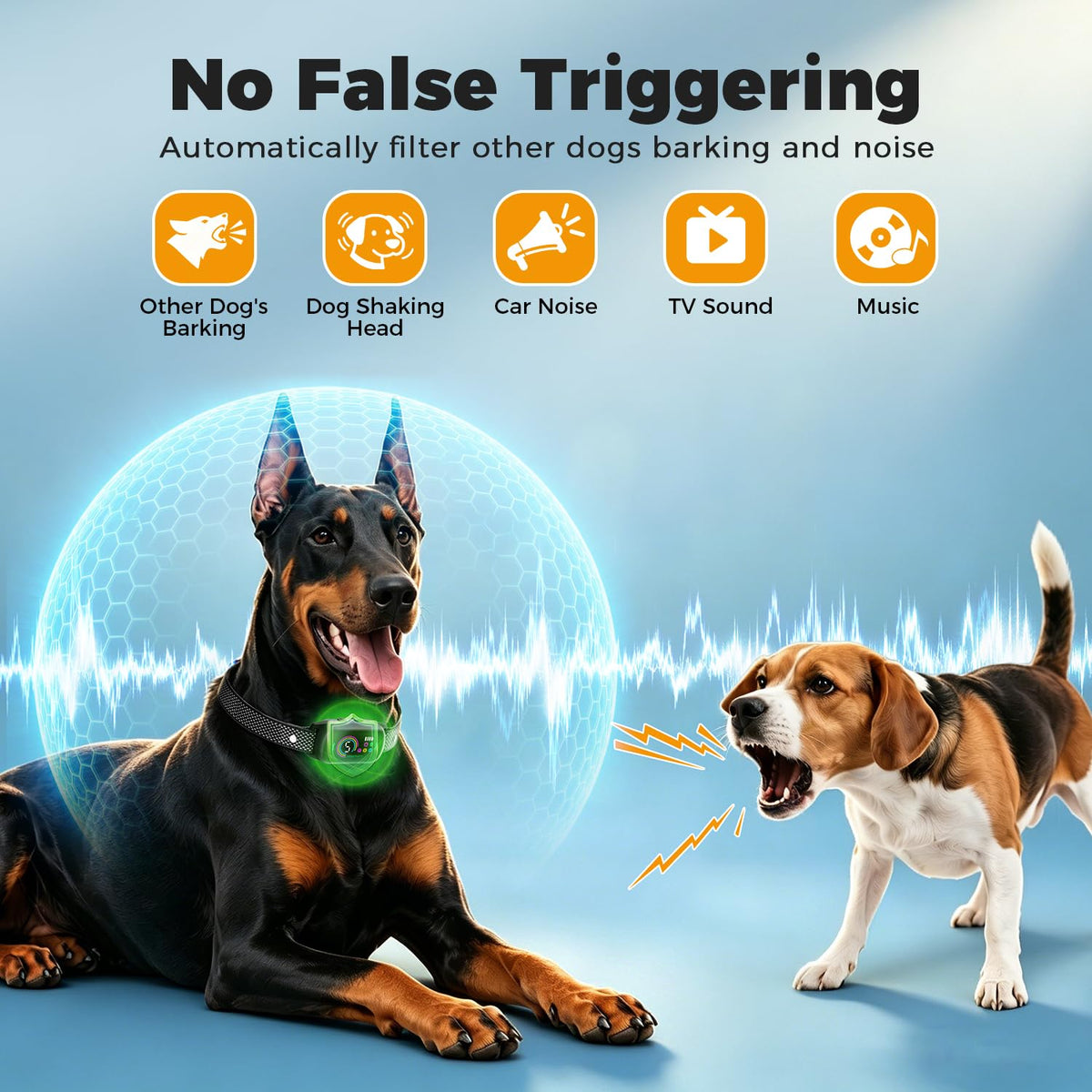 Two Pack Dog Bark Training Collars with Five Adjustable Modes