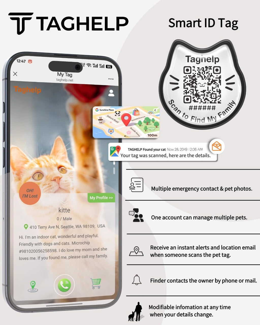 Cat Collar with AirTag Holder and QR Code Pet ID Tag