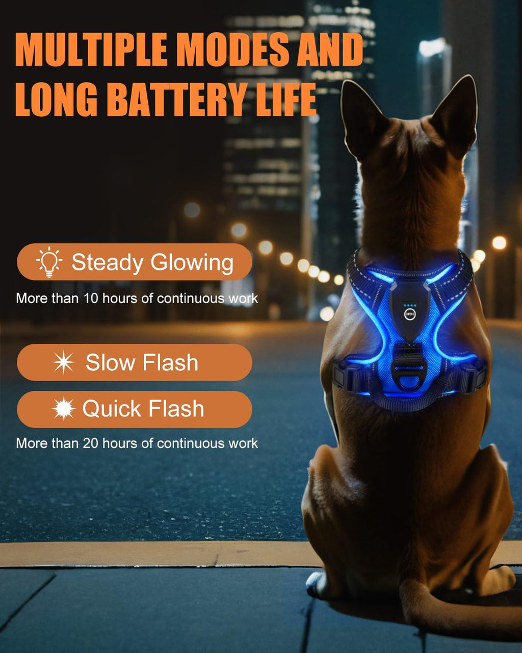 Rechargeable LED Dog Harness with Three Lighting Modes