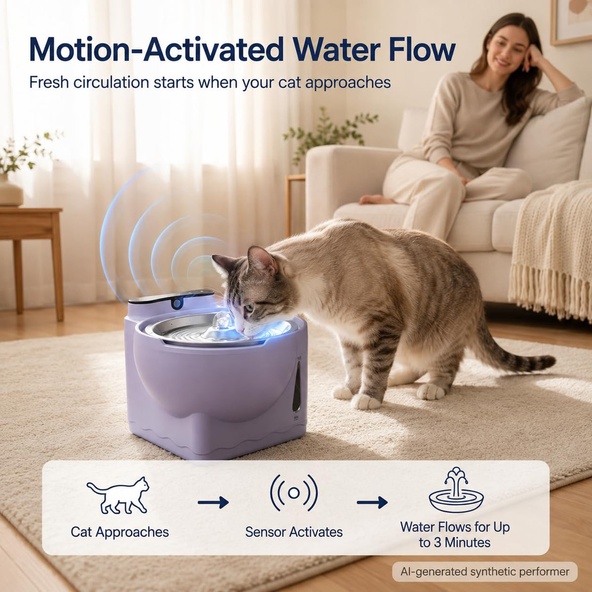Hydrogen Cat Water Fountain with Smart Sensor Stainless Steel Bowl