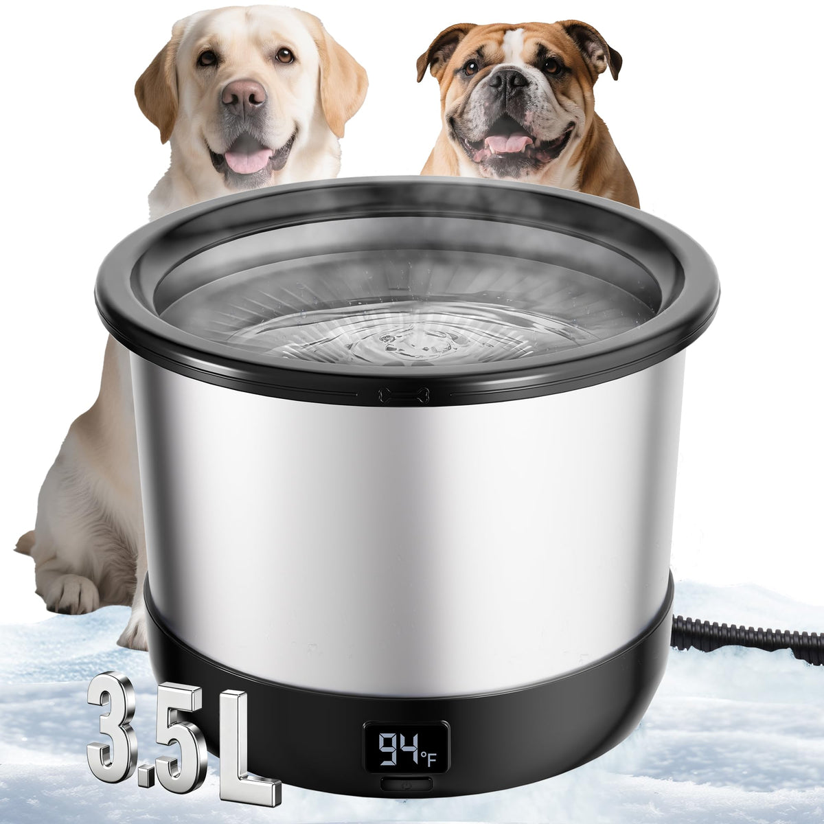 Heated Dog Water Bowl with Digital Display and Temperature Control