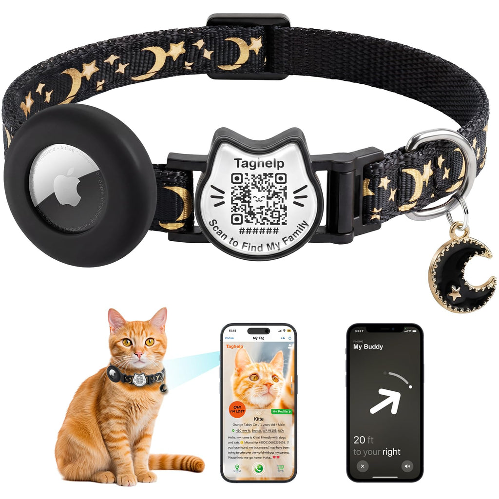Cat Collar with AirTag Holder and QR Code Pet ID Tag