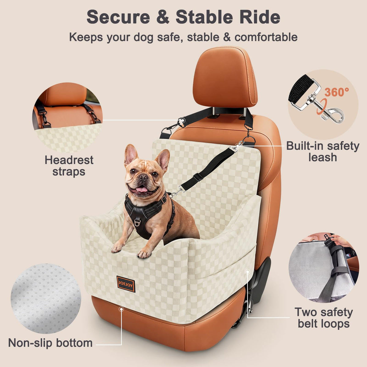 Washable Dog Car Booster Seat with Memory Foam for Large Dogs