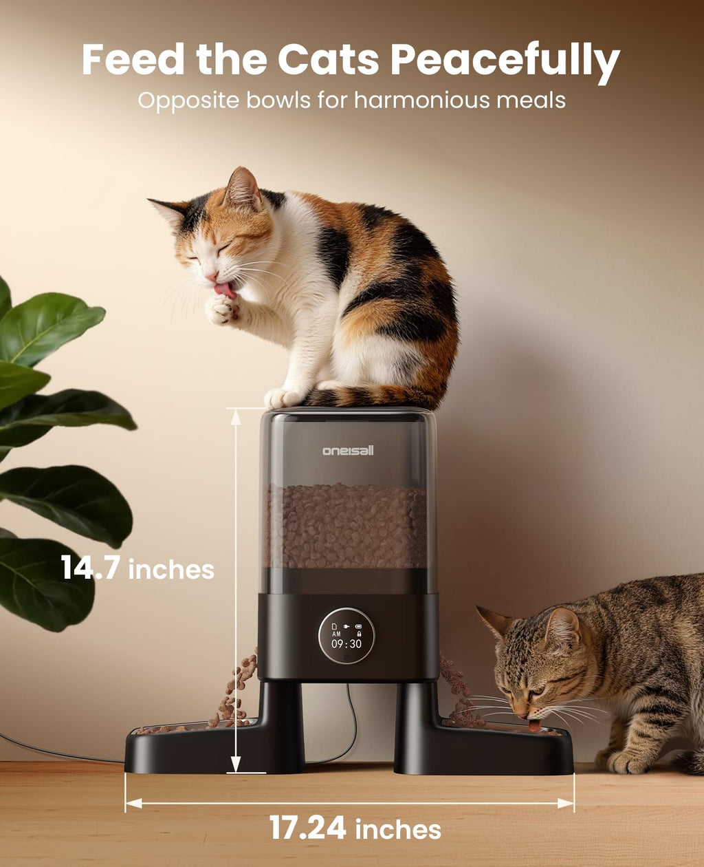 5L Double Bowl Automatic Cat Food Feeder for Two Cats