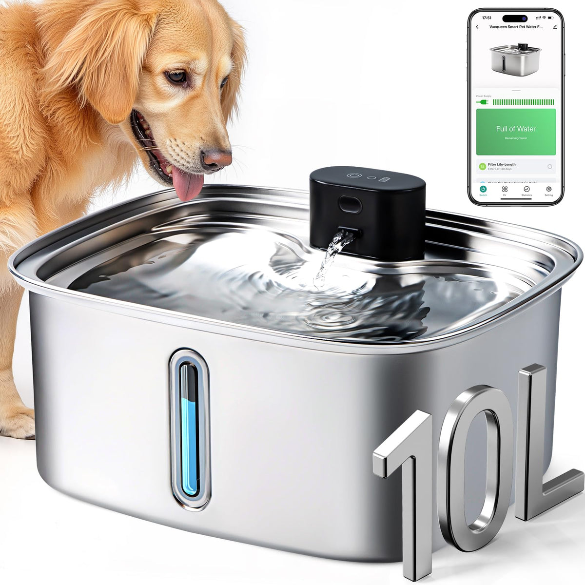 10L Cordless Smart Pet Water Fountain with App Monitoring