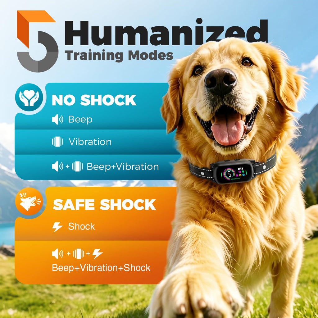 Two Pack Dog Bark Training Collars with Five Adjustable Modes