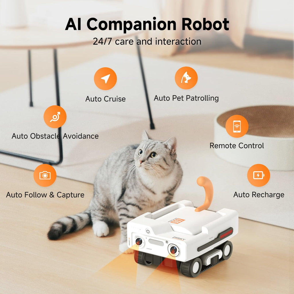 AI Pet Robot Companion with Camera Auto Feeding and Play