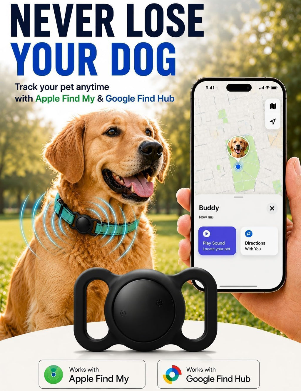 Smart GPS Dog Tracker for iOS and Android Mobile Devices