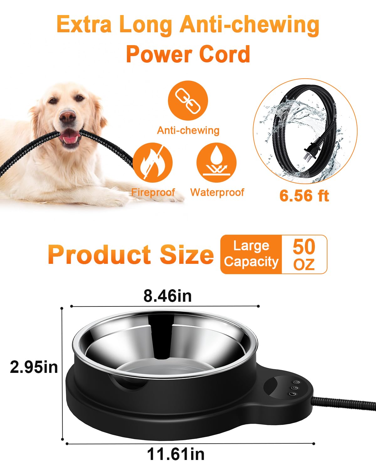 Heated Pet Water Bowl with Temperature Control and Timer