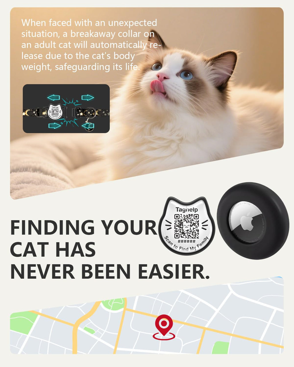 Cat Collar with AirTag Holder and QR Code Pet ID Tag