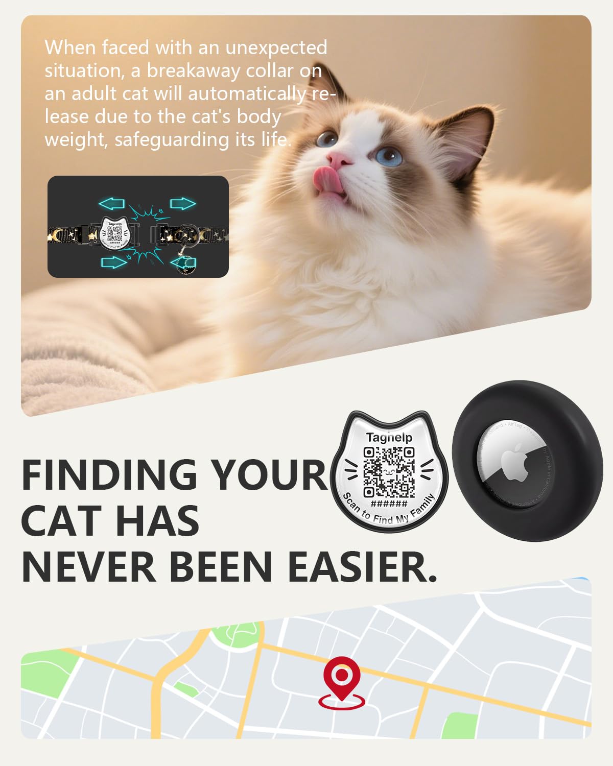Cat Collar with AirTag Holder and QR Code Pet ID Tag