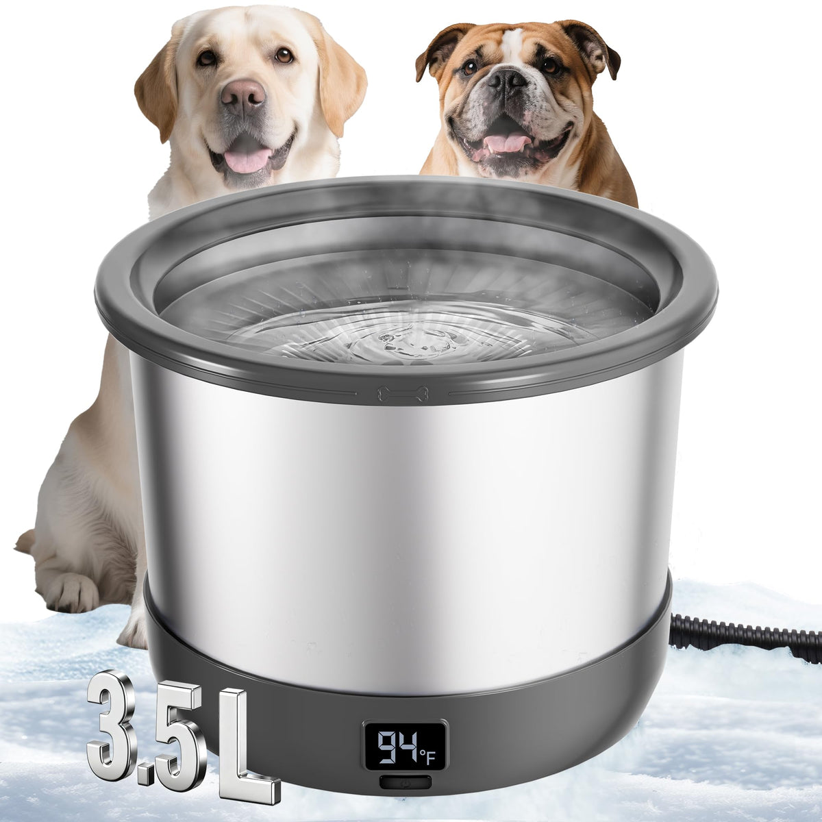Heated Dog Water Bowl with Digital Display and Temperature Control