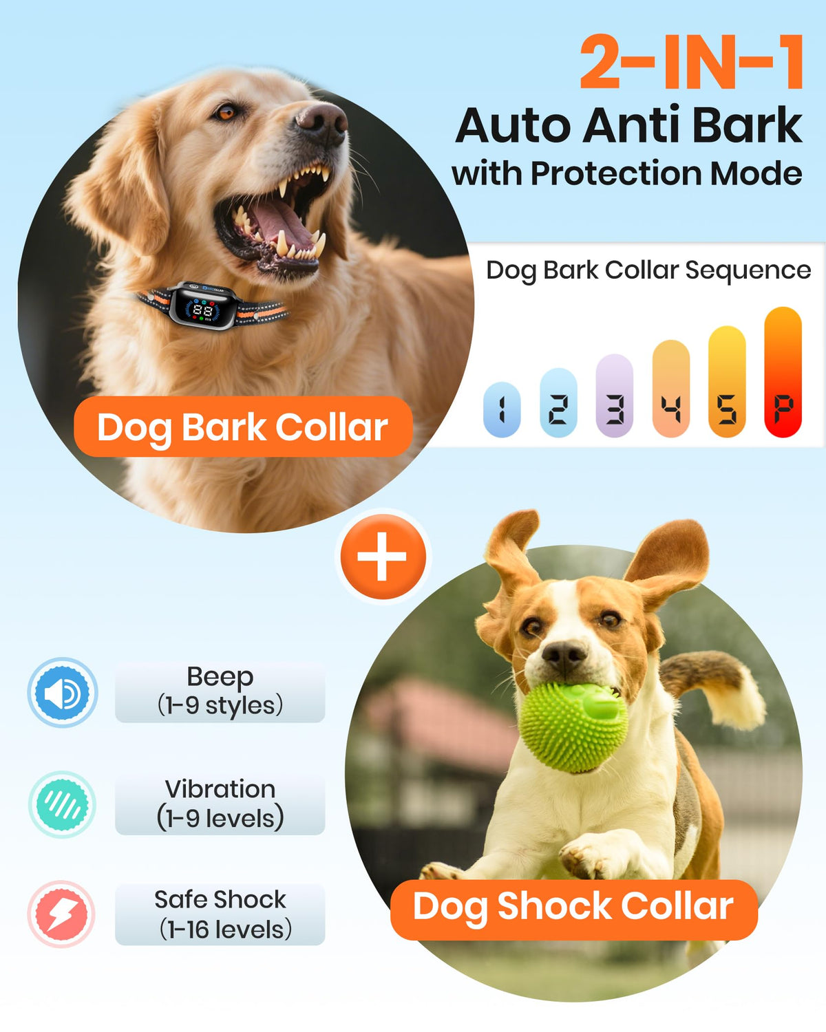 2 in 1 Dog Training Collar with Remote and Anti Bark Modes