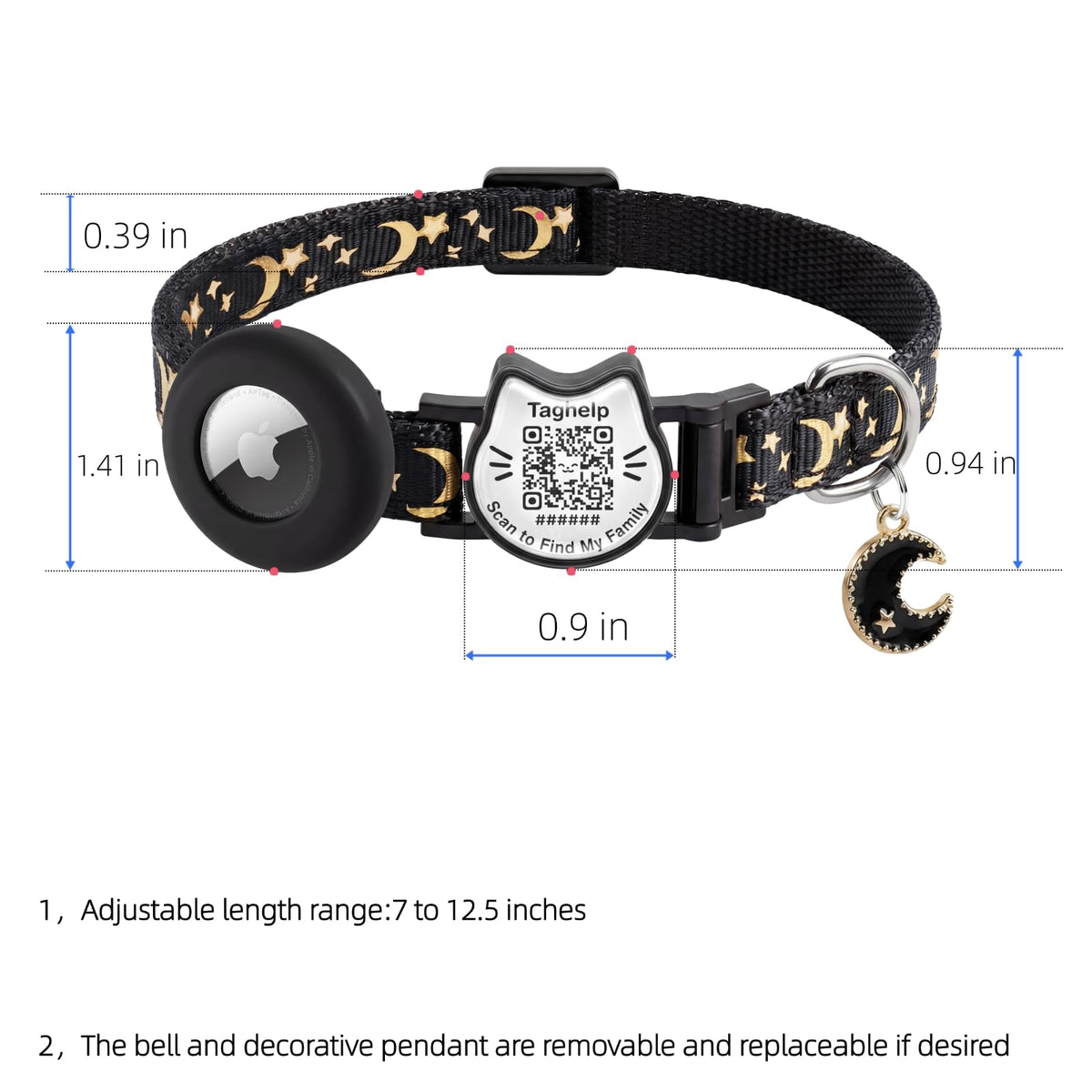 Cat Collar with AirTag Holder and QR Code Pet ID Tag