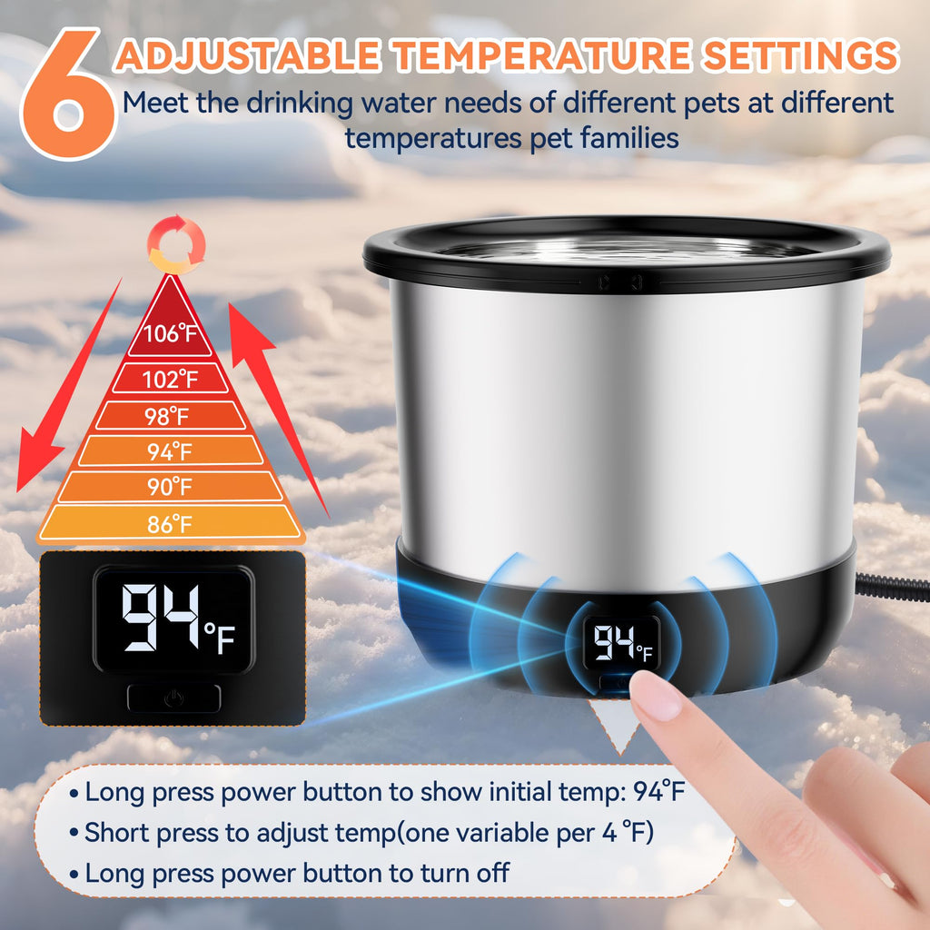 Heated Dog Water Bowl with Digital Display and Temperature Control