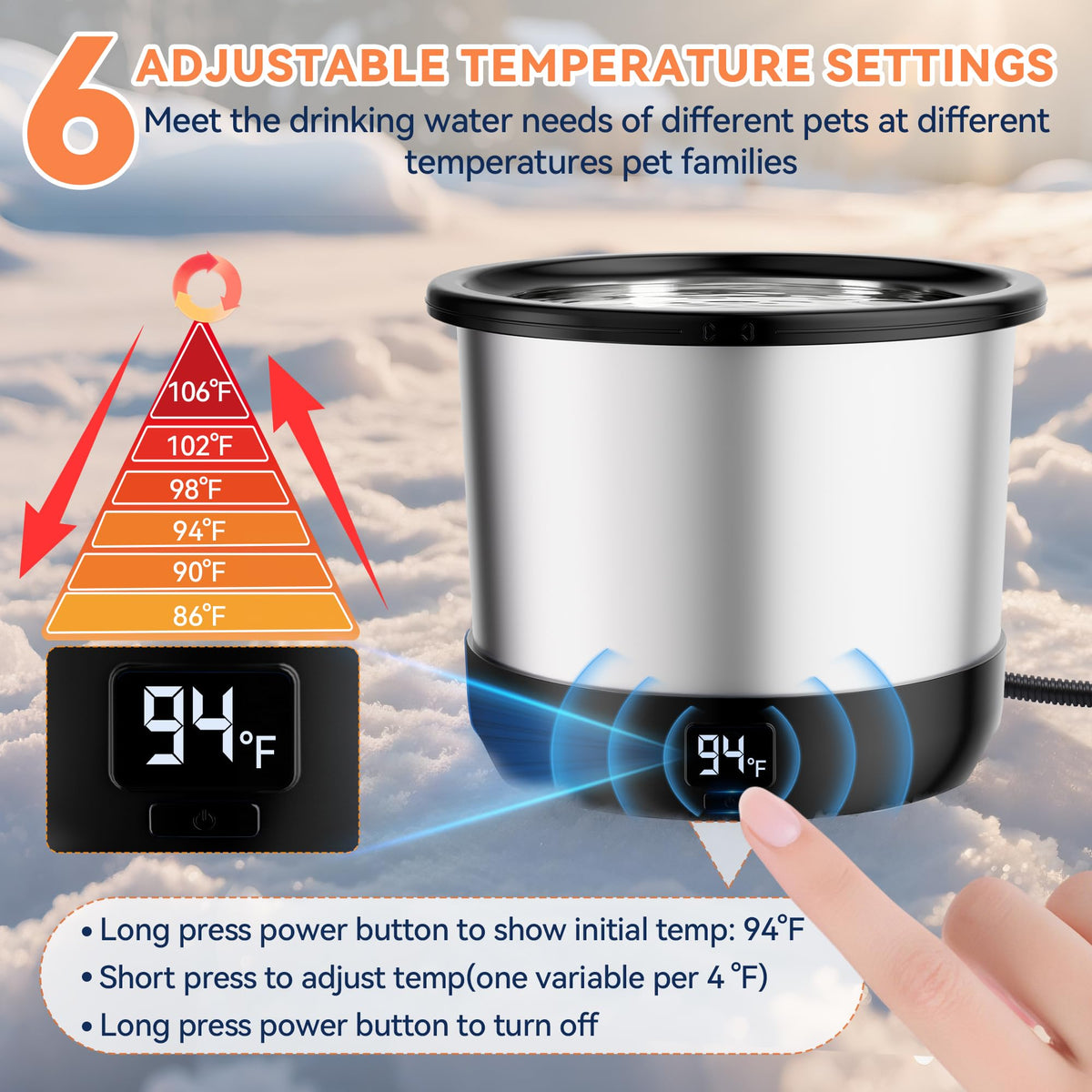 Heated Dog Water Bowl with Digital Display and Temperature Control
