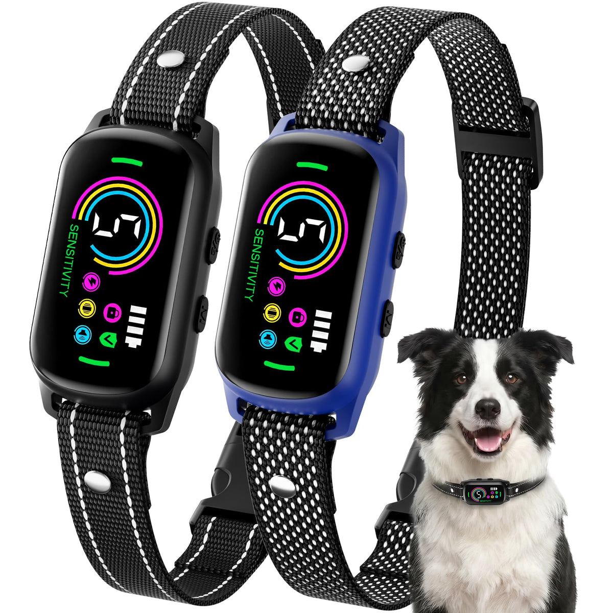 Two Pack Dog Bark Training Collars with Five Adjustable Modes