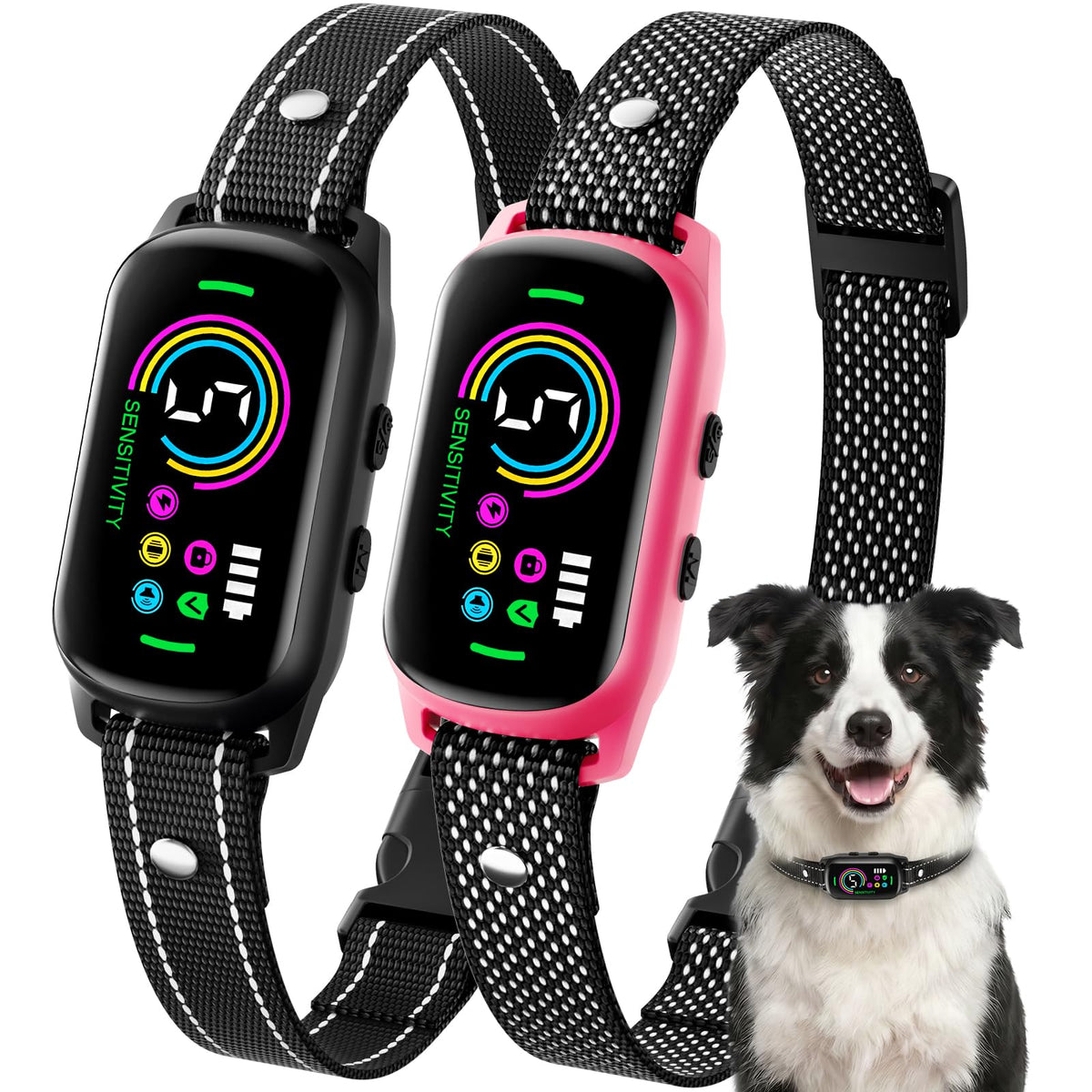 Two Pack Dog Bark Training Collars with Five Adjustable Modes