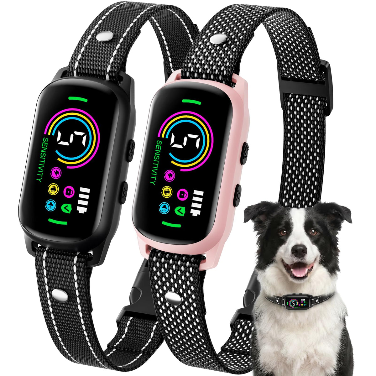 Two Pack Dog Bark Training Collars with Five Adjustable Modes